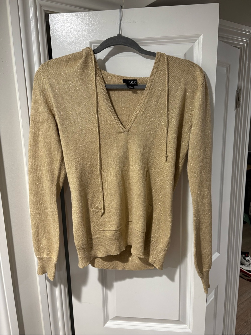 A.N.A Gold Knit V-Neck Hoodie Sweater